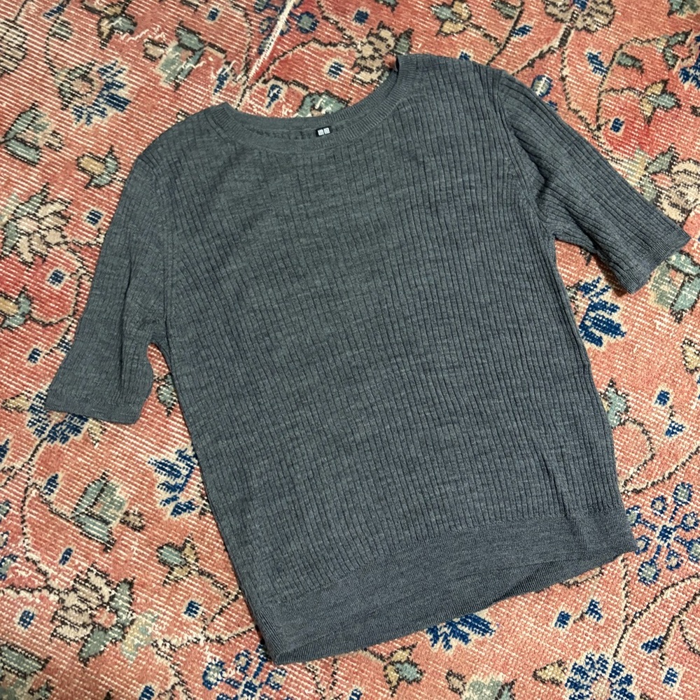 Uniqlo Charcoal Ribbed Knit Sweater
